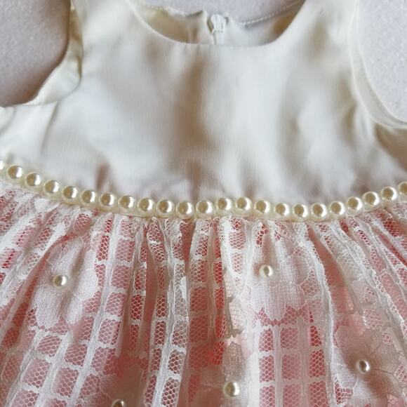 American Princess dress 6 months lacy pale pink with faux pearls - Picture 3 of 7